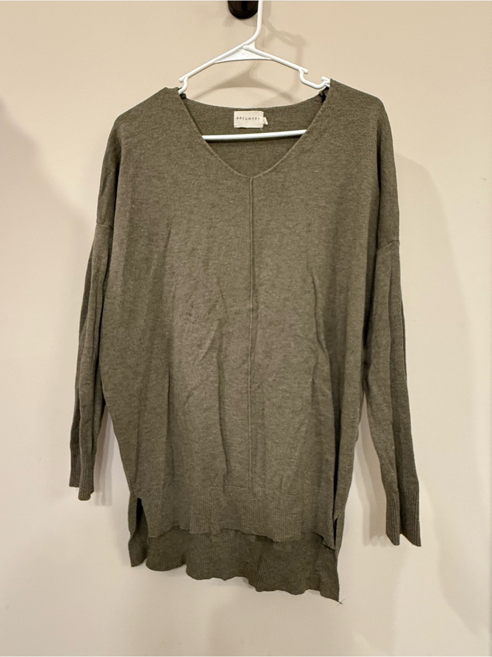Dreamers Olive V-Neck Lightweight Knit Sweater
